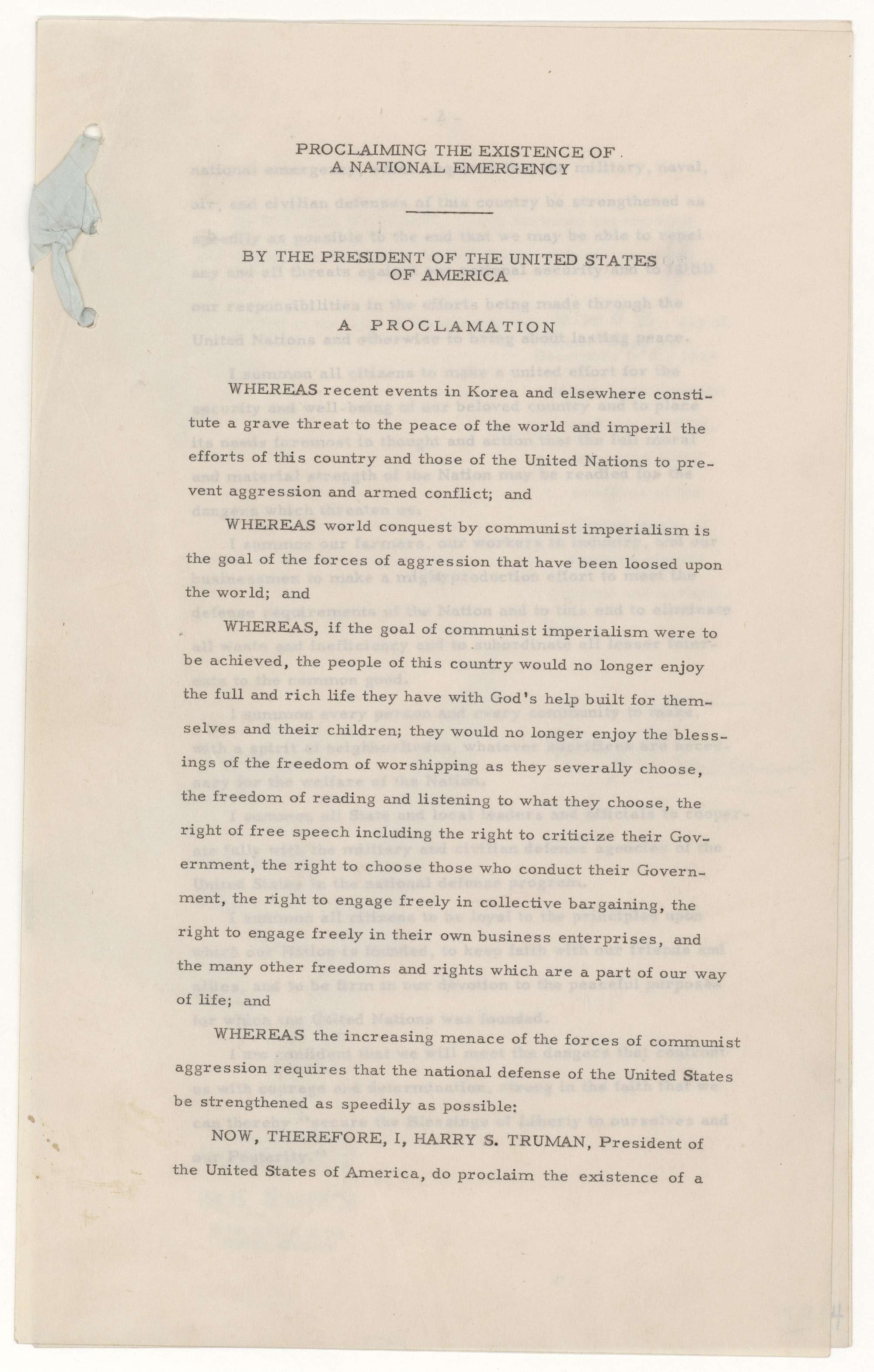 U.S. President Harry S. Truman proclaims an Emergency in Korea on December 15, 1950